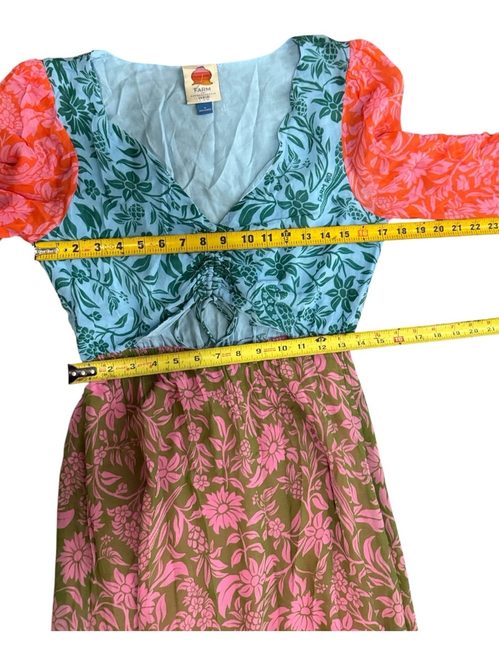 Farm Rio Cutout Maxi Dress Colorblock Floral Maxi Dress with Tie Front S Medium - Picture 15 of 15